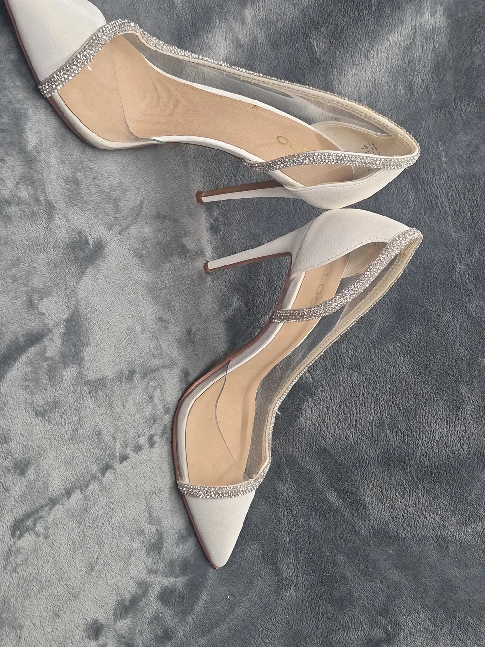 Aldo Fibeth Women's Heeled Pumps  White Pointed Shimmering Rhinestone  Size 8